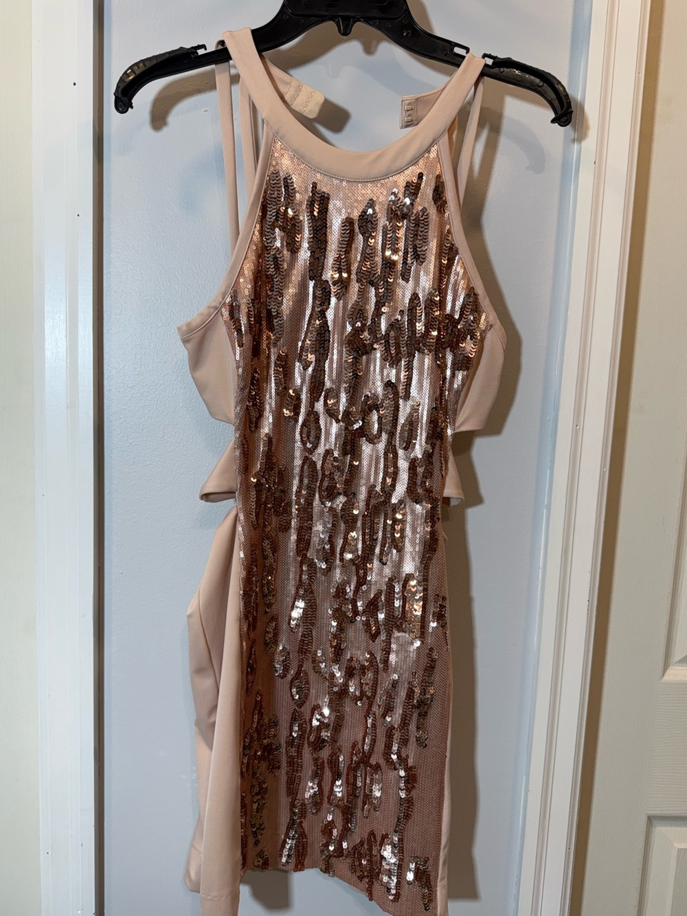 Bebe Blush Pink Sequin Halter Cocktail Dress